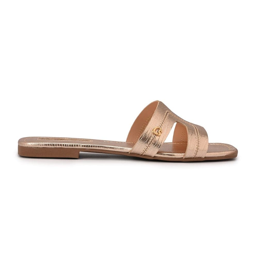 Elegant Gold H-Strap Flat Sandals - Image 1