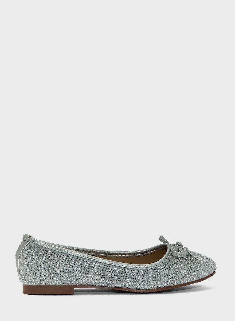 Gx2304 5 Shimmery Silver Toe Bow Ballerinas - Image 1