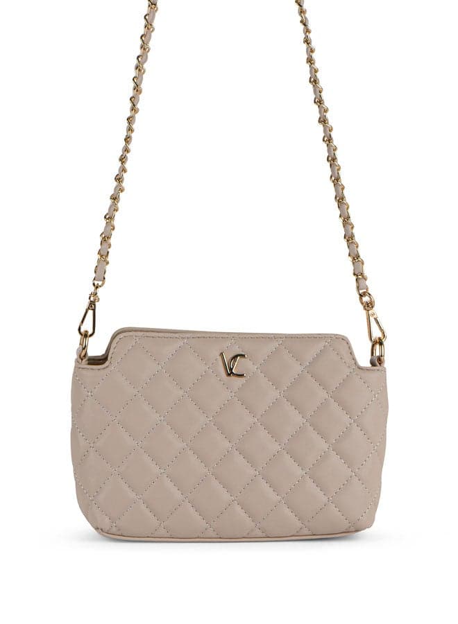 Vincci Beige Elegance: Quilted Shoulder Bag with Chain Detail - Image 1