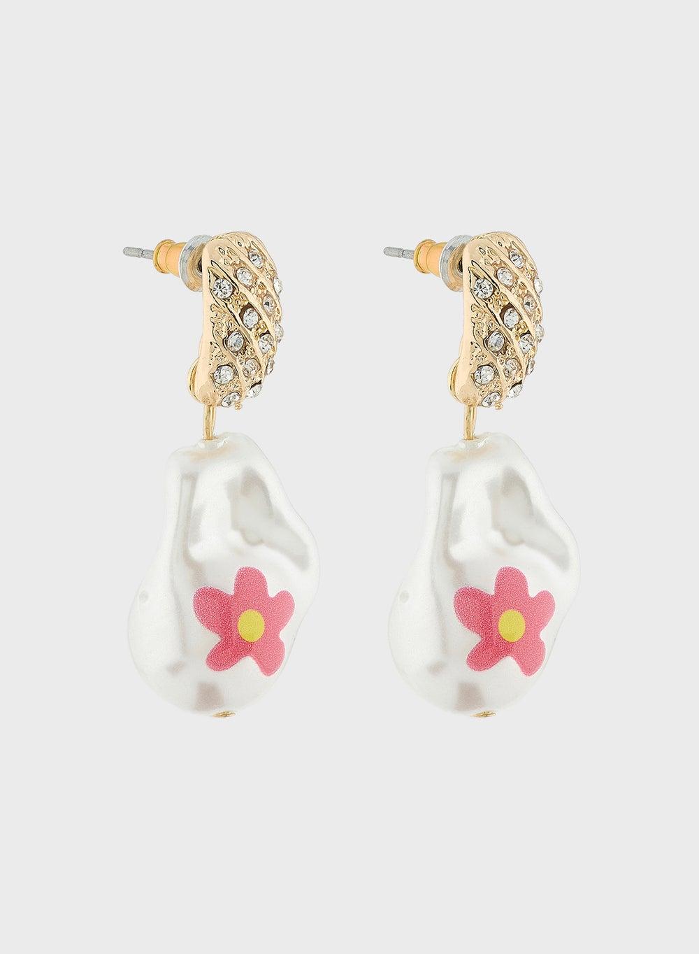 Elegant Ginger Floral Pearl Drop Earrings for Women - Image 1