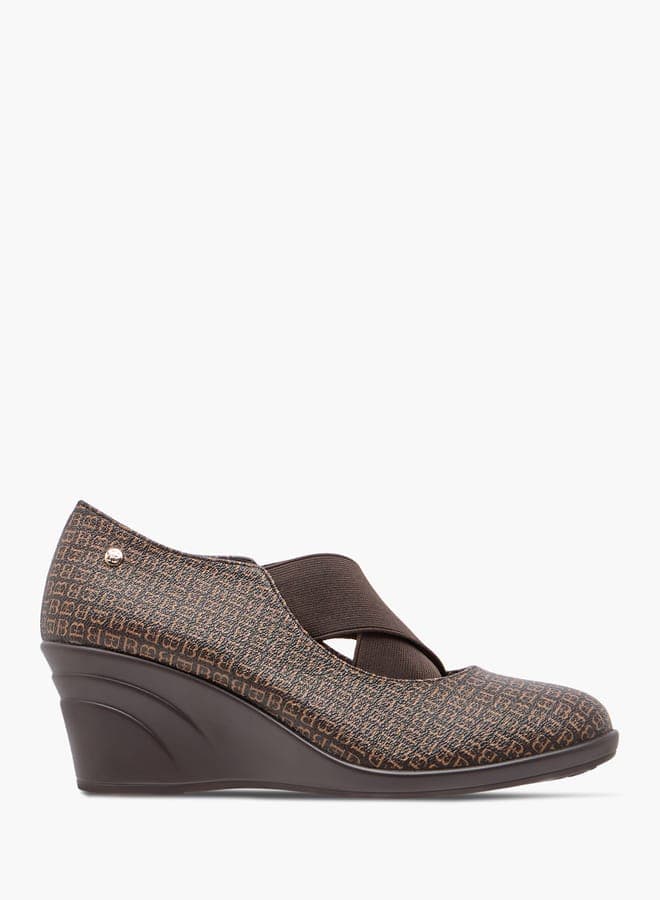 Ak Ab002 1 Brown Monogram Wedge Slip-On Pumps - Image 1