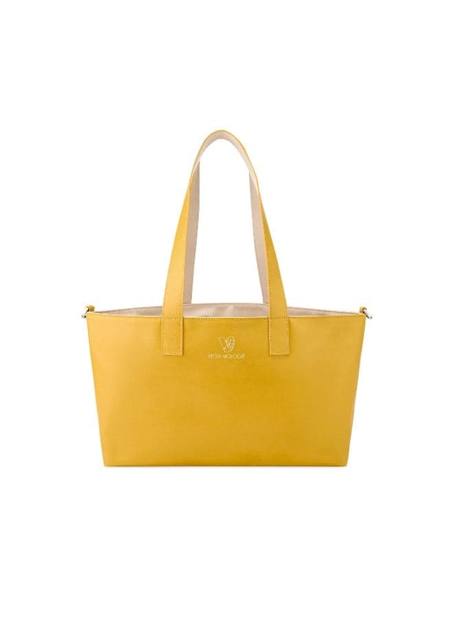 Veganologie Palindrome: Eco-Chic Reversible Tote (Yellow-Beige) - Image 1