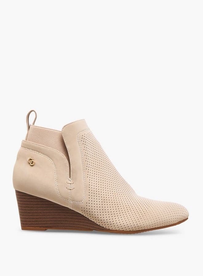Elegant Beige Perforated Wedge Ankle Boots R25Aw08974 - Image 1