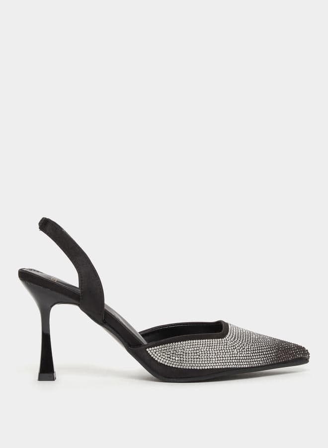 Elegant Styli Black Stiletto Heels with Embellished Ankle Strap - Image 1