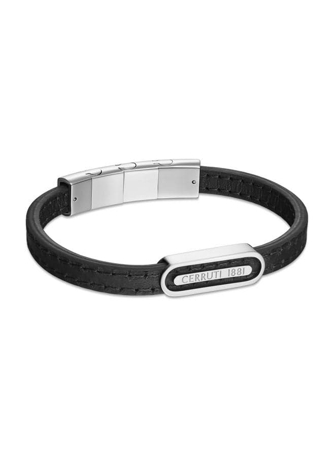 CERRUTI 1881 Ettore Black Leather Stainless Steel Bracelet - Image 1