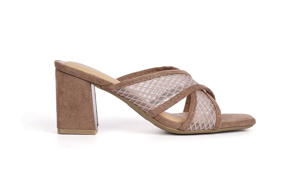 Elegant Khaki Cross Strap Heeled Sandals for Women - Image 1