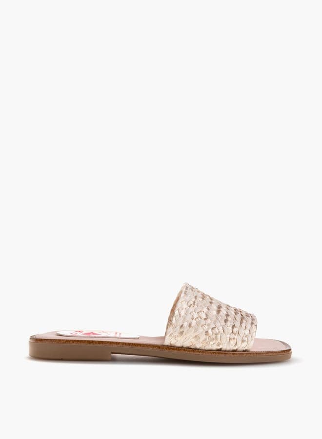 877433Beige Elegance: Girls' Chic Textured Flat Sandals - Image 1