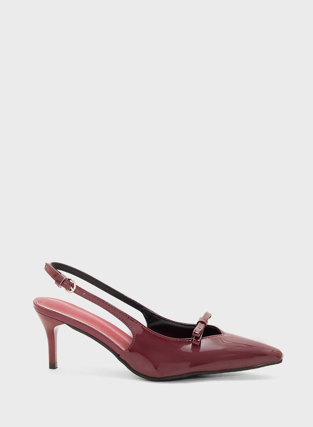 Elegant Red Low Heel Pump FSDL25180 with Delicate Bow - Image 1