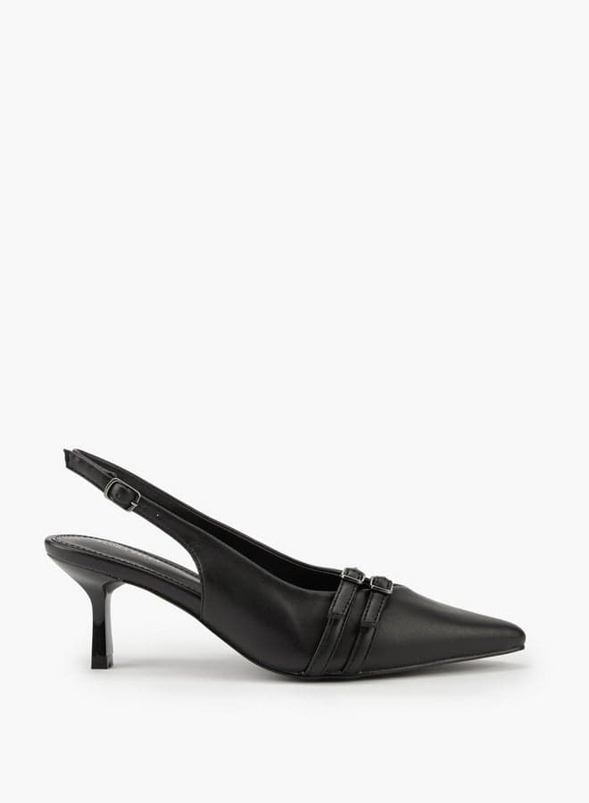 Onexr26Ss10017 Buckle Accent Black Flared Heel Pumps - Image 1
