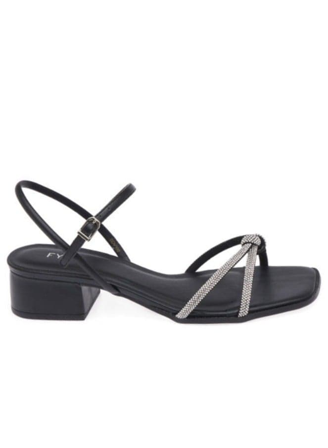 BDV 100 Elegant Croc-Effect Black Heeled Sandals - Image 1