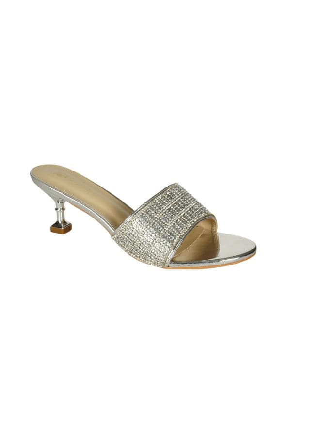 Zayna 221-115 Silver Mid Heel Evening Sandals for Women - Image 1