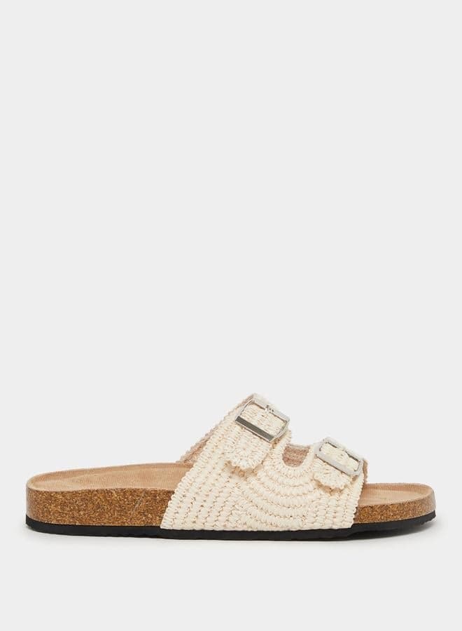 Elegant Crochet Beige Flat Sandals - 7011735302 - Image 1