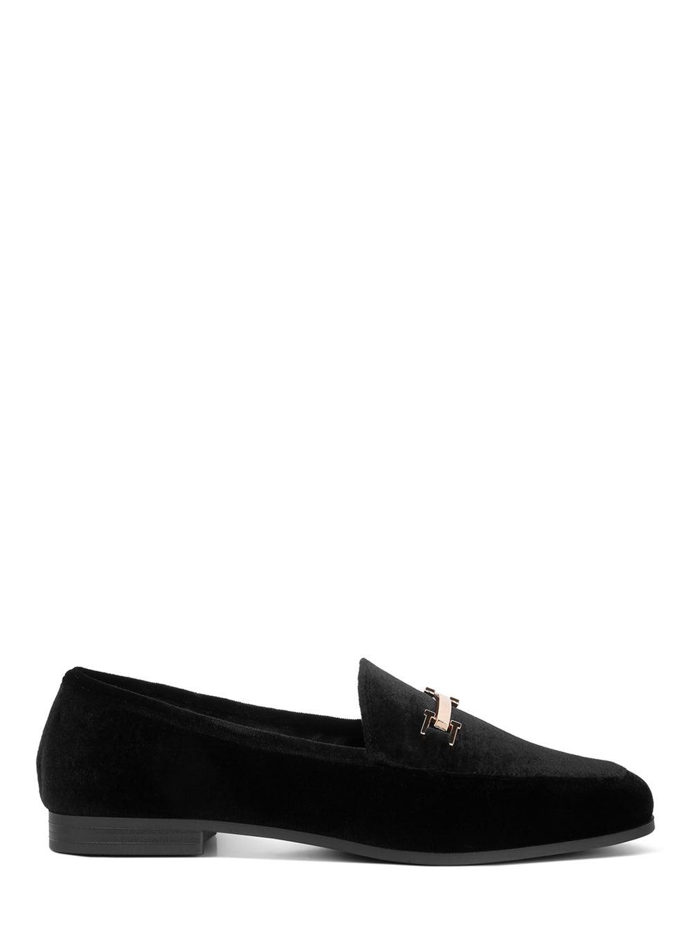 SH4422 Black Horsebit Velvet Loafers – Evening Elegance - Image 1