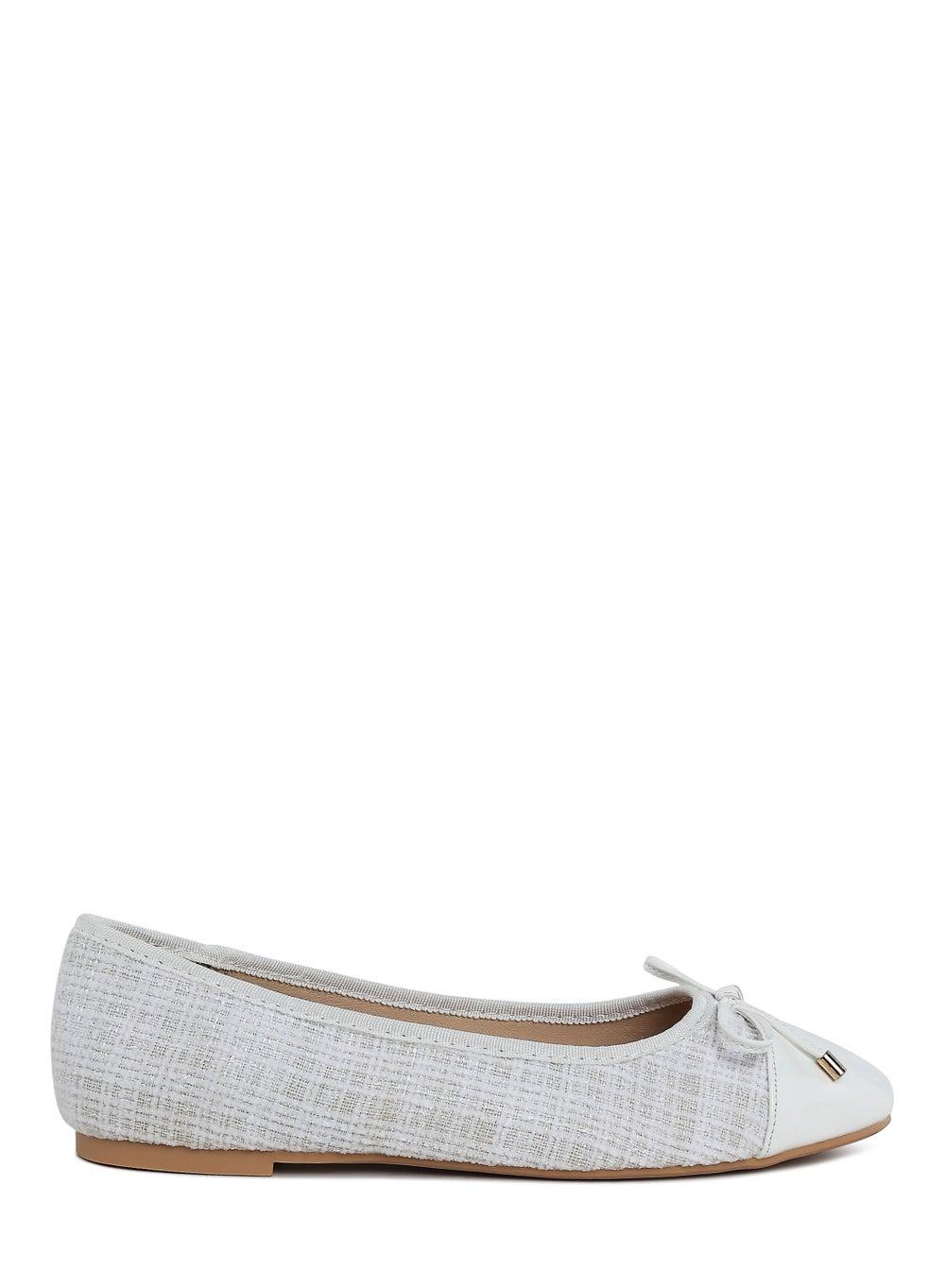 Sh4526 White Plaid Tweed & Faux Leather Ballet Flats - Image 1
