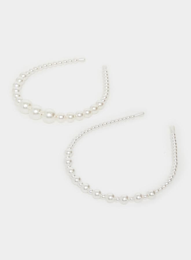 Styli Elegant Duo - Faux Pearl Embellished Headbands - Image 1