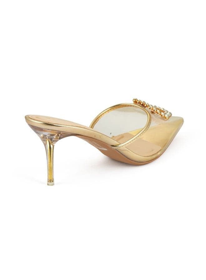 Elegant Vi20400778 Gold Pointed Mid-Heel Pumps - Image 1