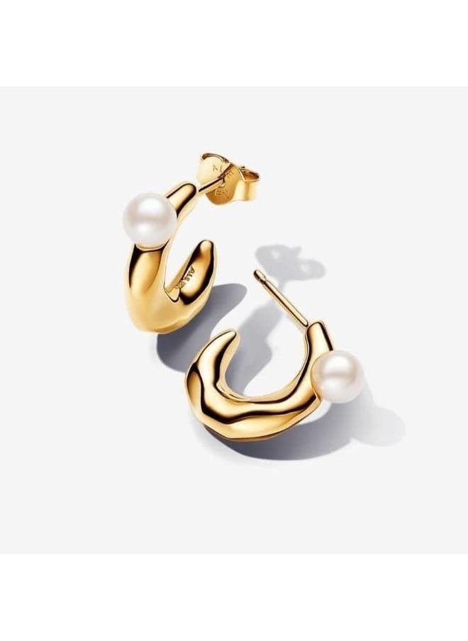 PANDORA 14K Gold Pearl Earrings - Elegance Redefined - Image 1