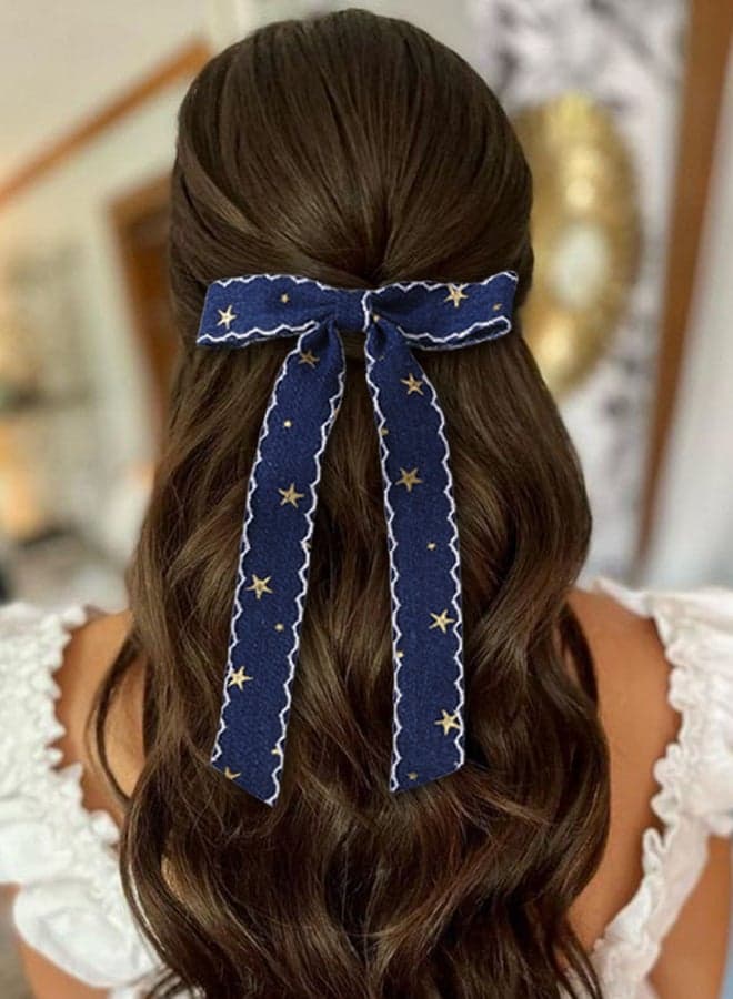 Starlight Elegance Navy Blue Bow Hair Clips – Set of 2 - Image 1