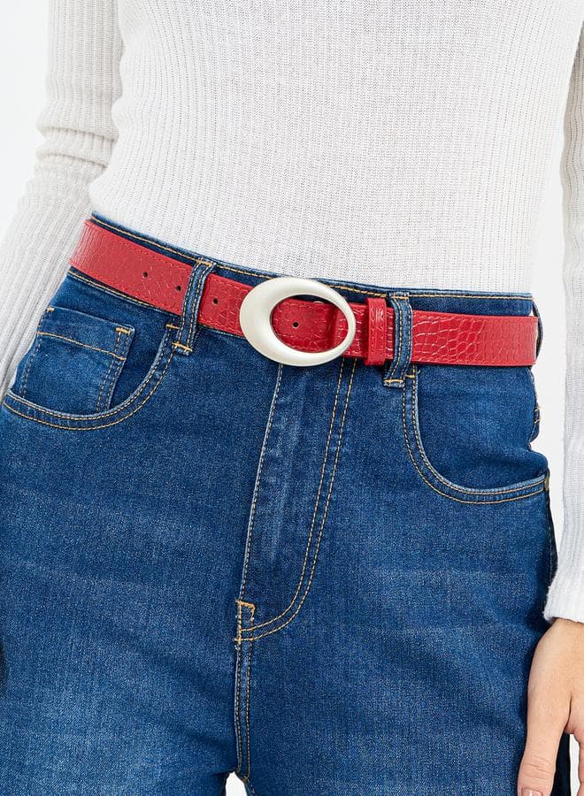 Styli Oval Buckle Women's Textured Elegance Belt - Image 1