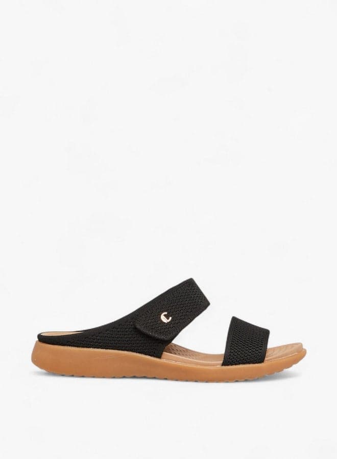 G8034 6Lc1 Textured Elegance: Black Slip-On Sandals for Women - Image 1