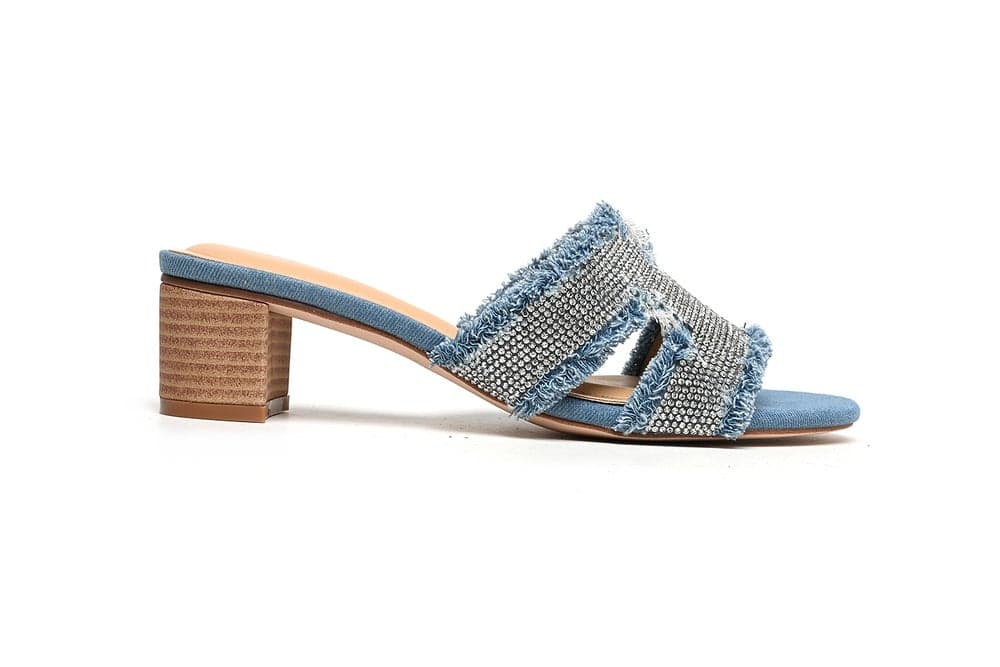 Crystal Denim Block Heel Mule - Chic Elegance Meets Comfort - Image 1