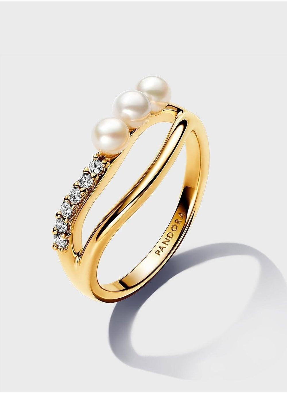 PANDORA Dual Illusion Pearl Ring - Gold Plated Elegance - Image 1