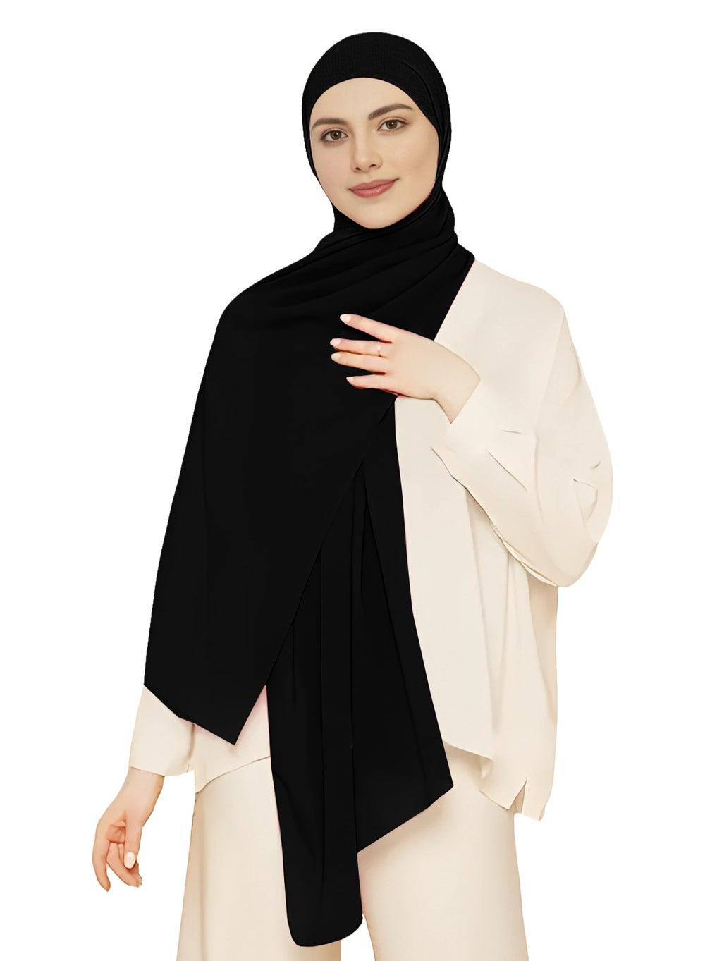 NUKHBAA Chiffon Elegance Black Hijab-H5, Timeless Style - Image 1