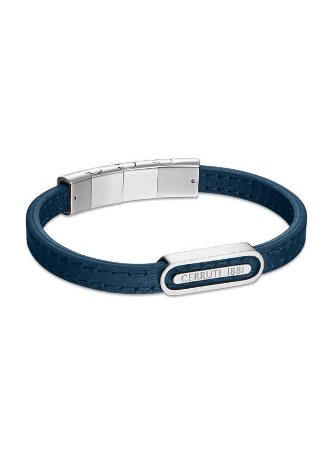 CERRUTI 1881 Ettore Navy Leather Bracelet with Stainless Steel Accent - Image 1
