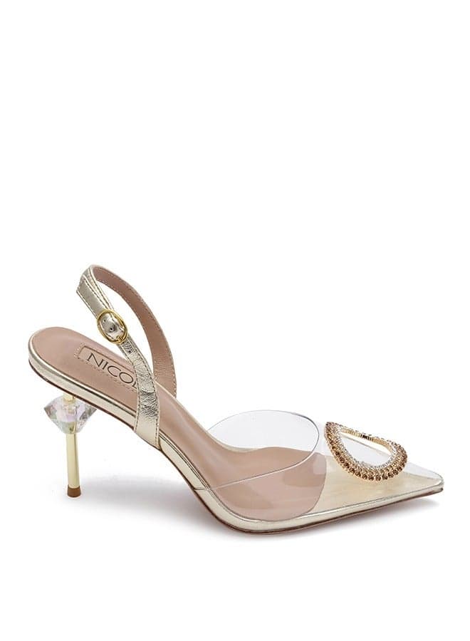 Berenger Gold Flared Heel Bridal Sandals - Image 1