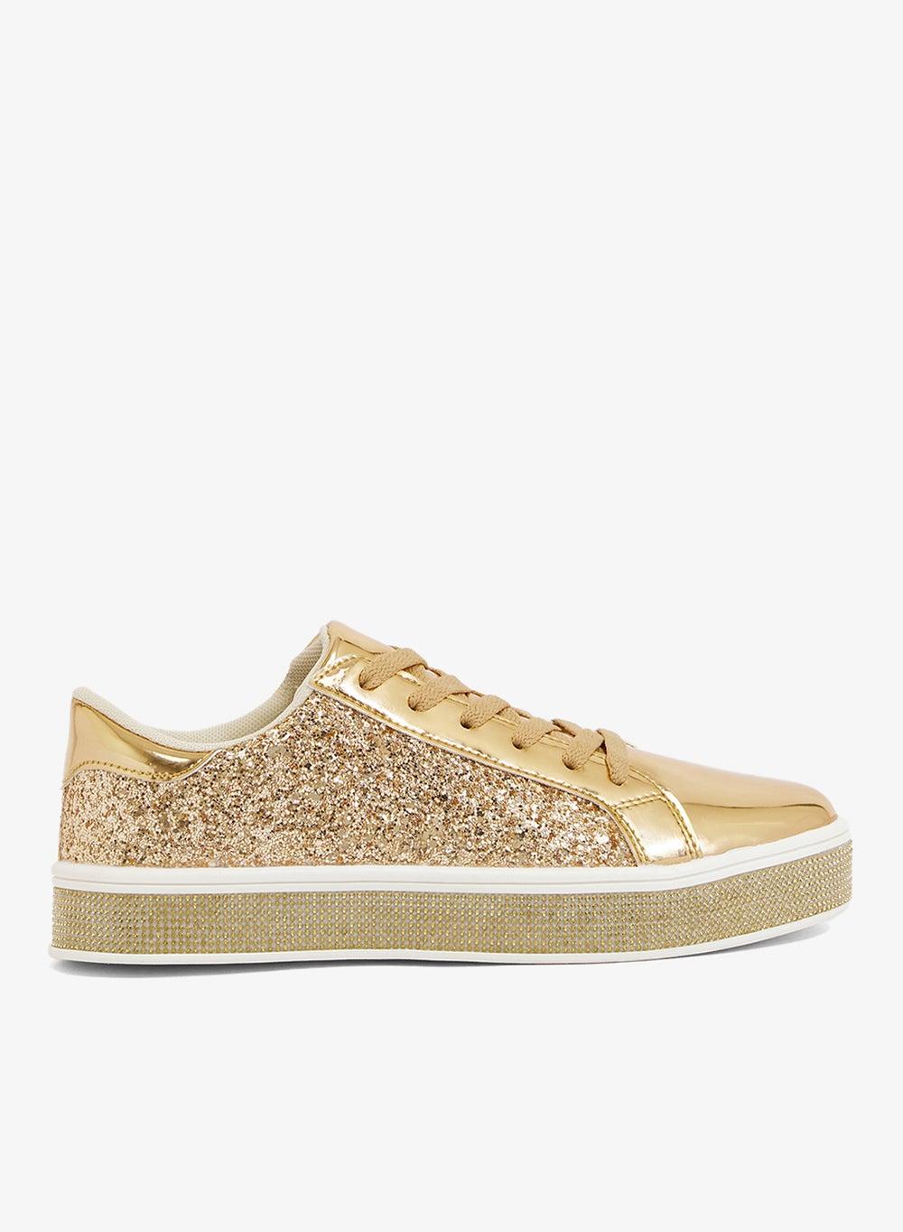 Gold Lace-Up Cupsole Low-Top Sneakers Ts306176 - Image 1