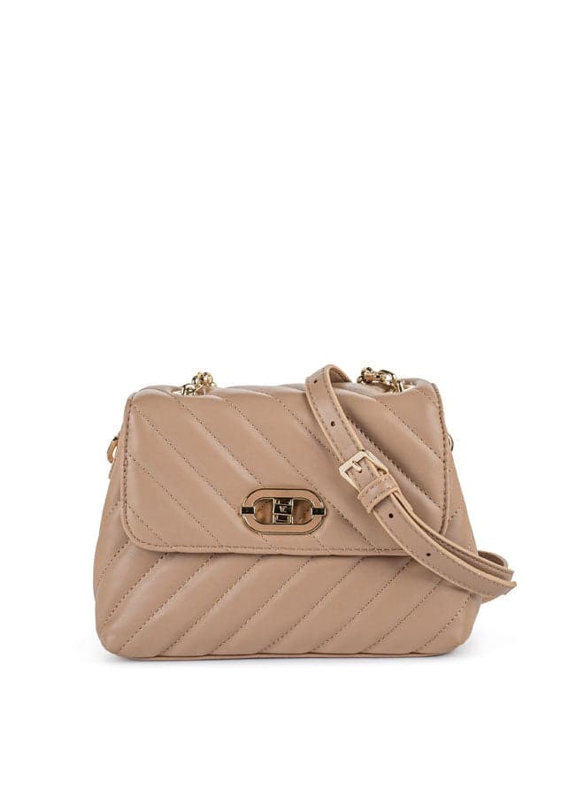 Vincci Elegance: Quilted Brown Shoulder Bag With Chain - Image 1