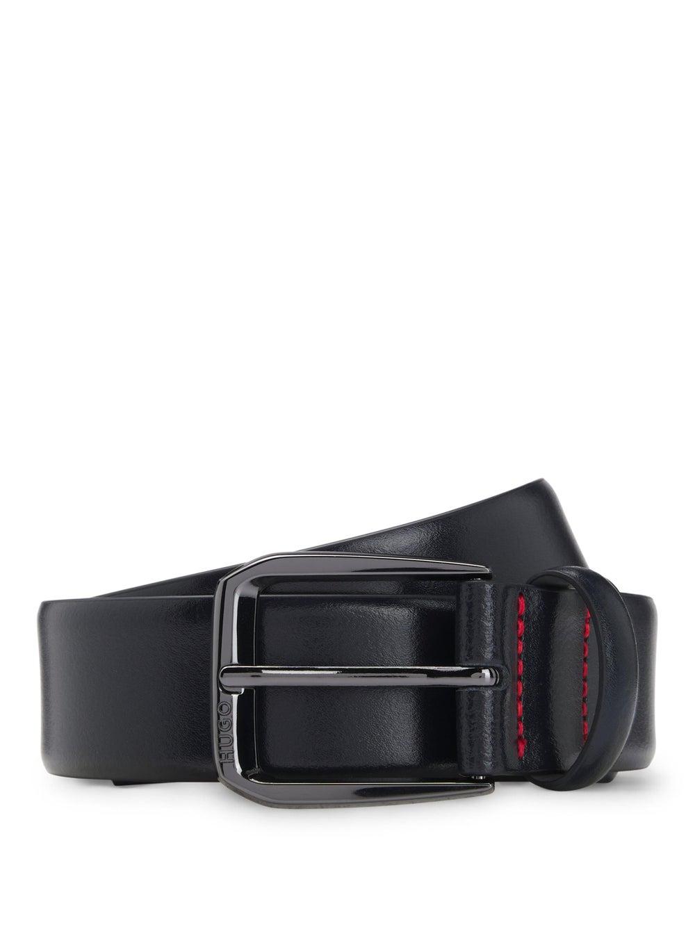 HUGO Men's Italian Leather Belt with Engraved Buckle - Image 1
