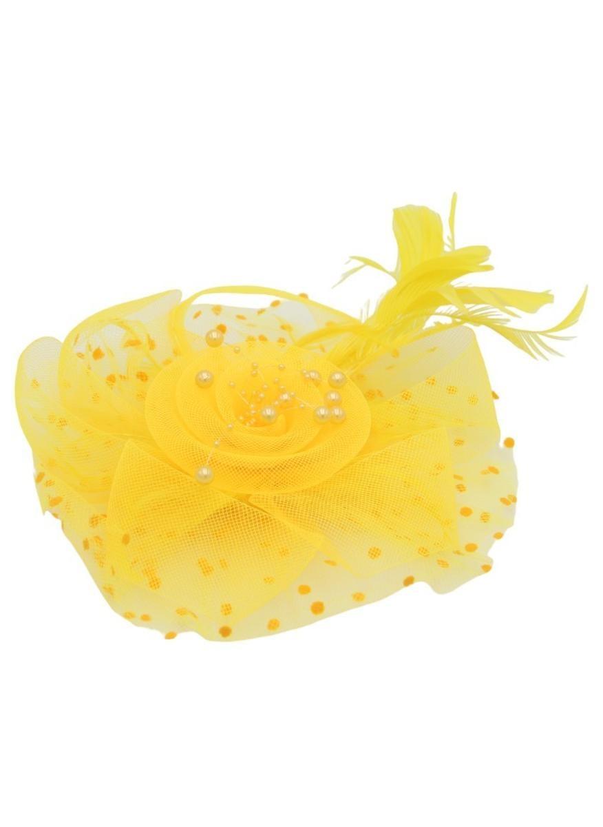 Ddaniela Monalisa Yellow Mesh Fascinator - Elegant Headwear - Image 1
