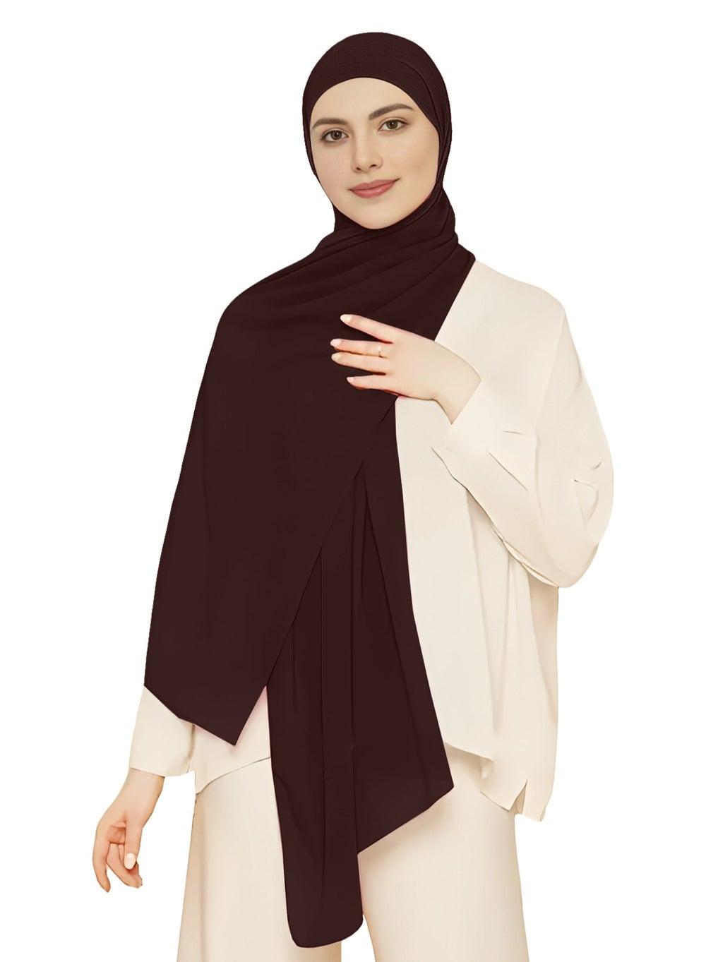 NUKHBAA Dark Sienna Chiffon Hijab-H8 Elegance Redefined - Image 1