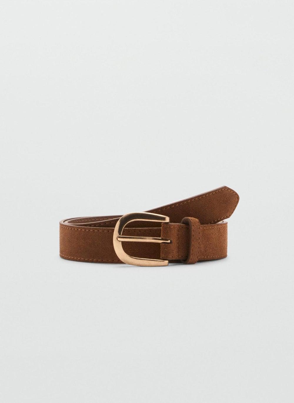 MANGO Elegant Leather Belt with Golden Buckle - Image 1