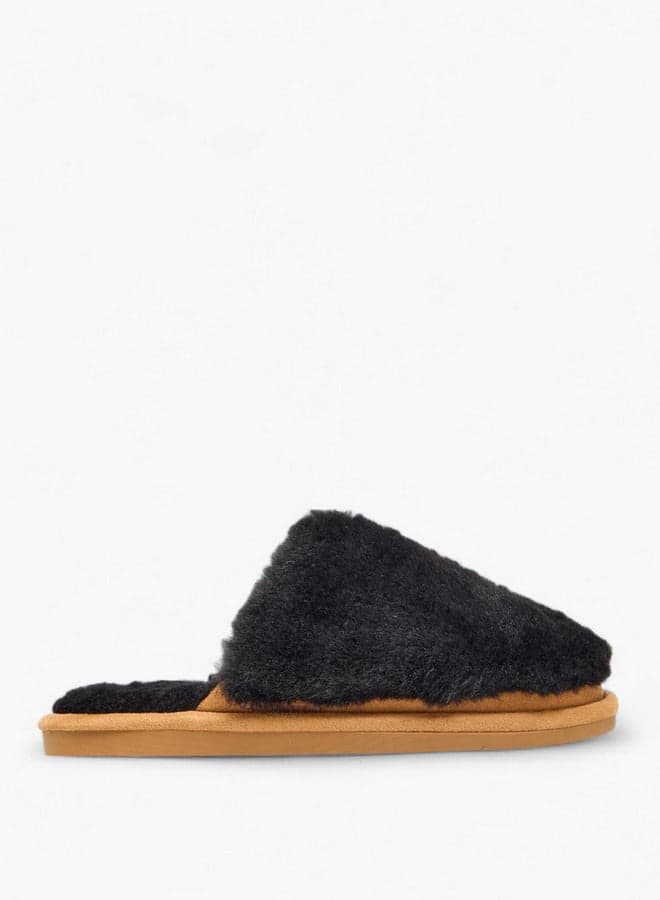 Be W25 6 Luxe Black Faux Fur Bedroom Mules - Image 1