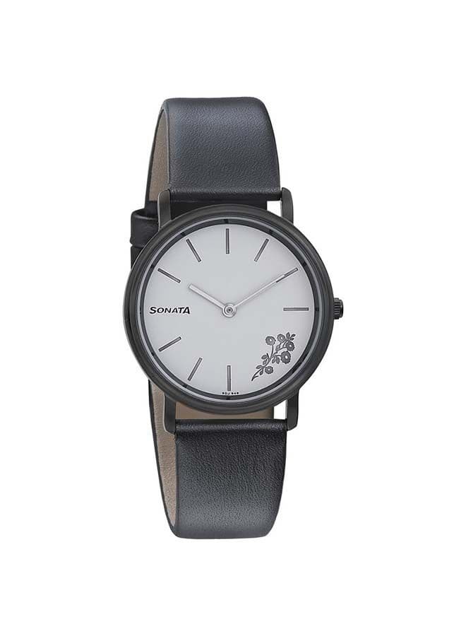 Sonata 87029NL01 Premium Black Leather Women's Watch - 34 mm - Image 1