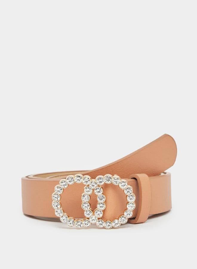 Styli Rhinestone Elegance: Women's Double Circle Buckle Belt - Image 1