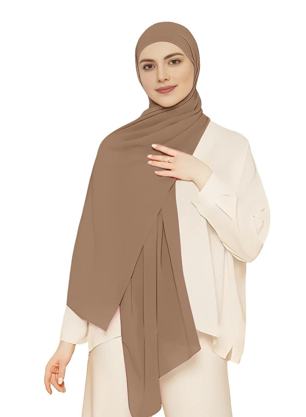NUKHBAA Chiffon Elegance Brown Hijab-H12 for Women - Image 1