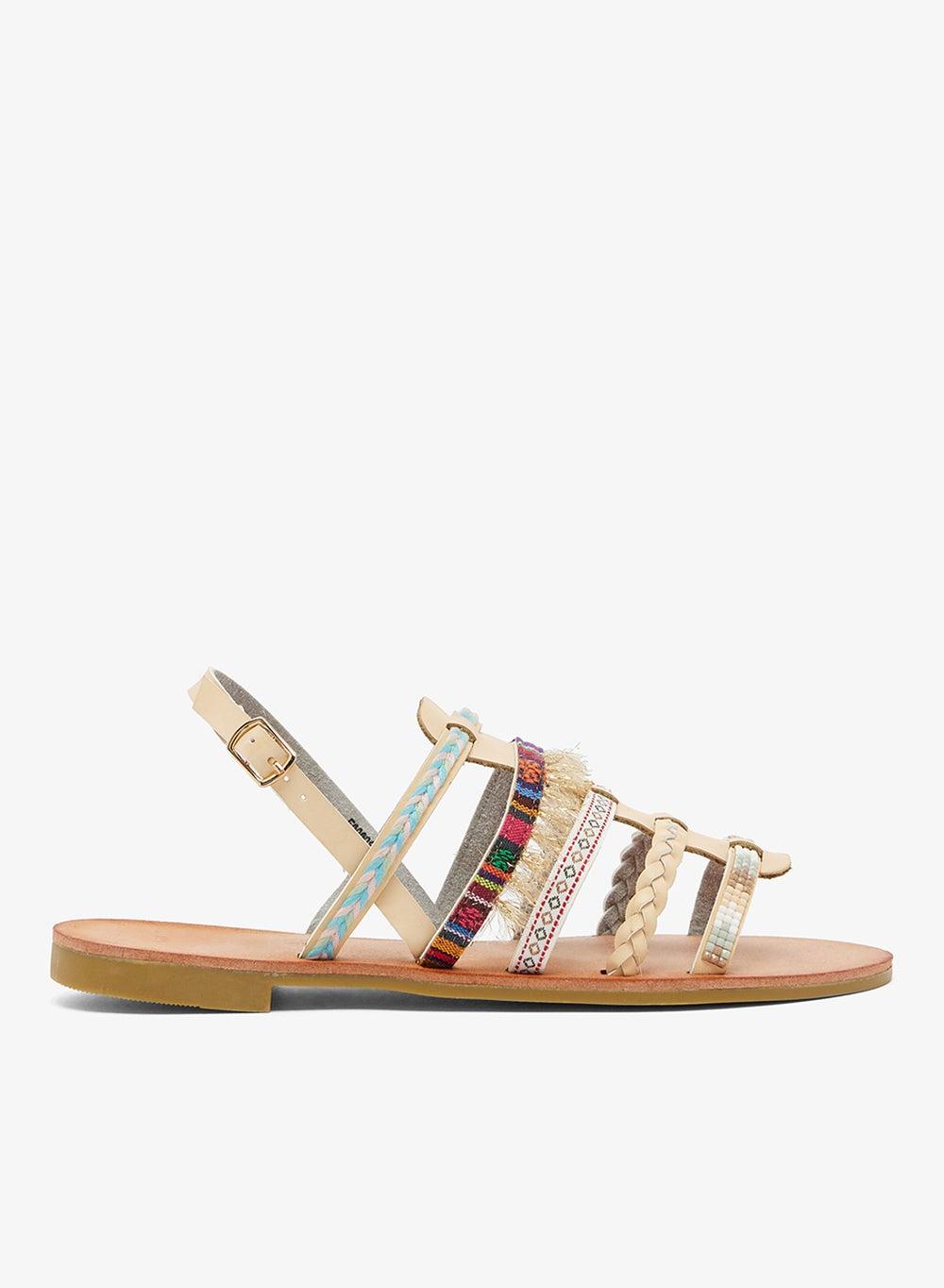 Elegant Beige Multi-Strap Flat Sandals - Image 1