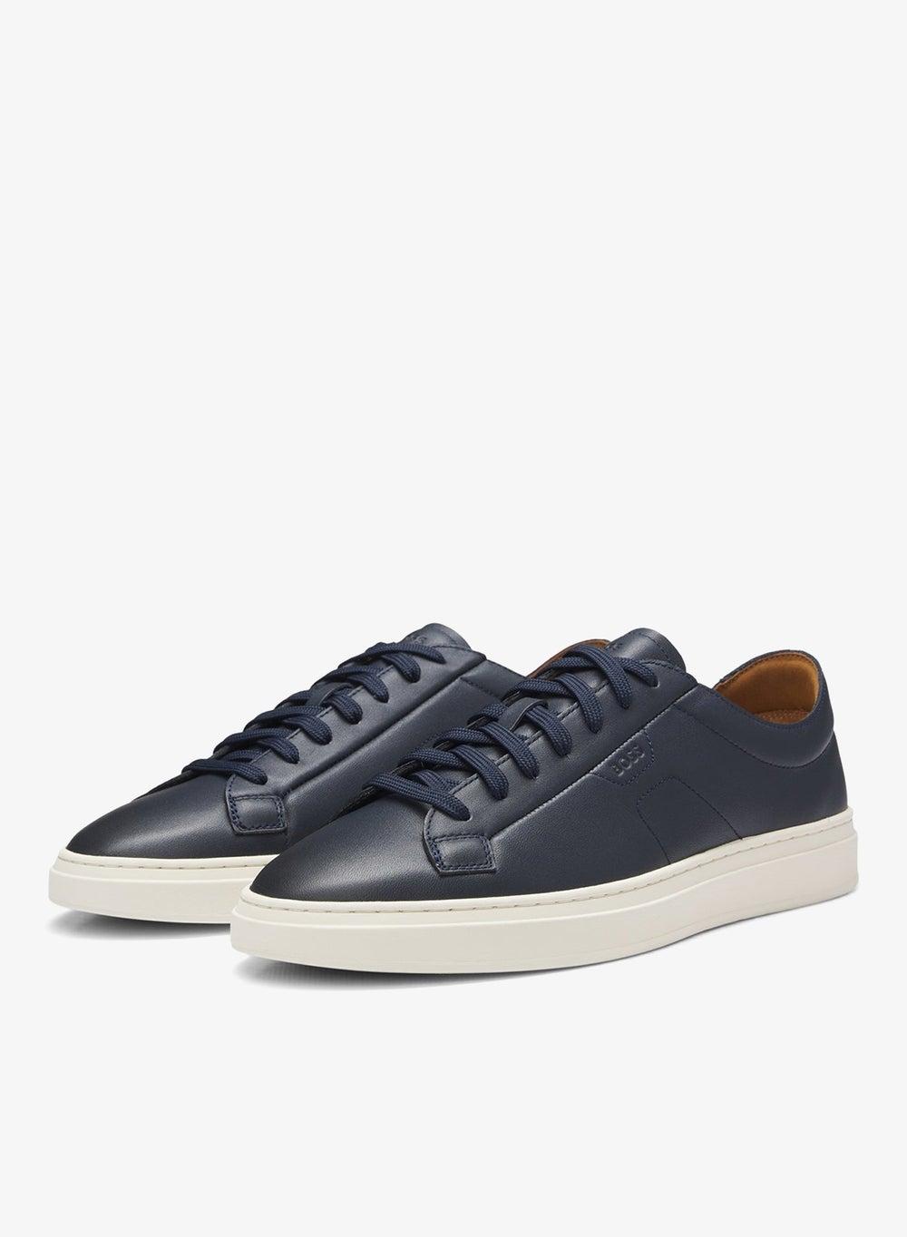 Elegant Blue Leather Low-Top Trainers 50557866401 for Men - Image 1