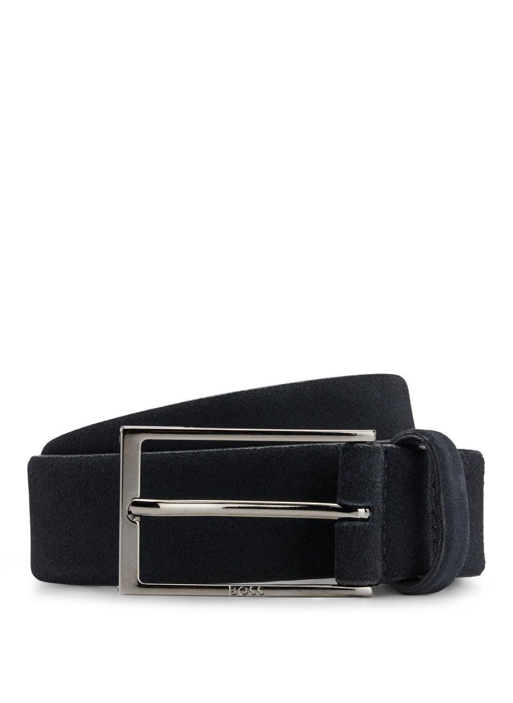 BOSS Suede Logo Belt with Gunmetal Buckle for Men - Image 1