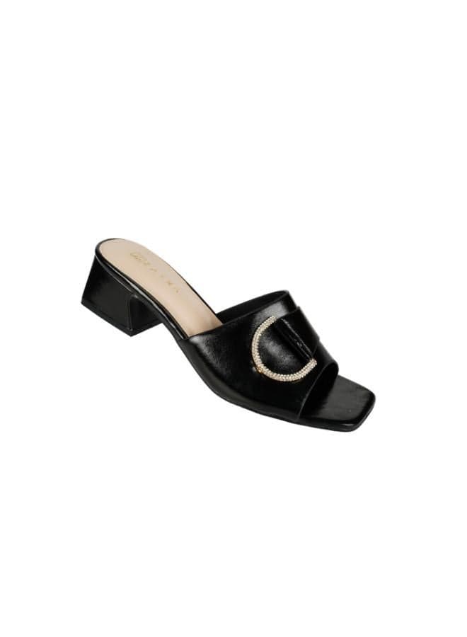 Zayna 221-176 Elegant Black Block Heel Mules for Women - Image 1