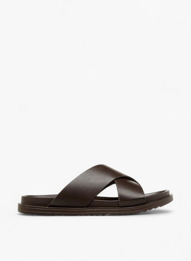 Elegant Cross Strap Slip-On Sandals 451 2 - Brown - Image 1