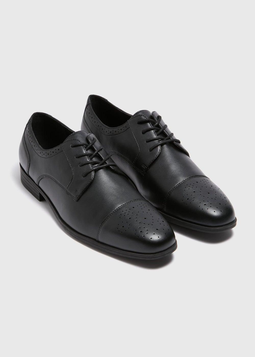 Elegant Black Brogue Faux Leather Lace-Ups - Image 1