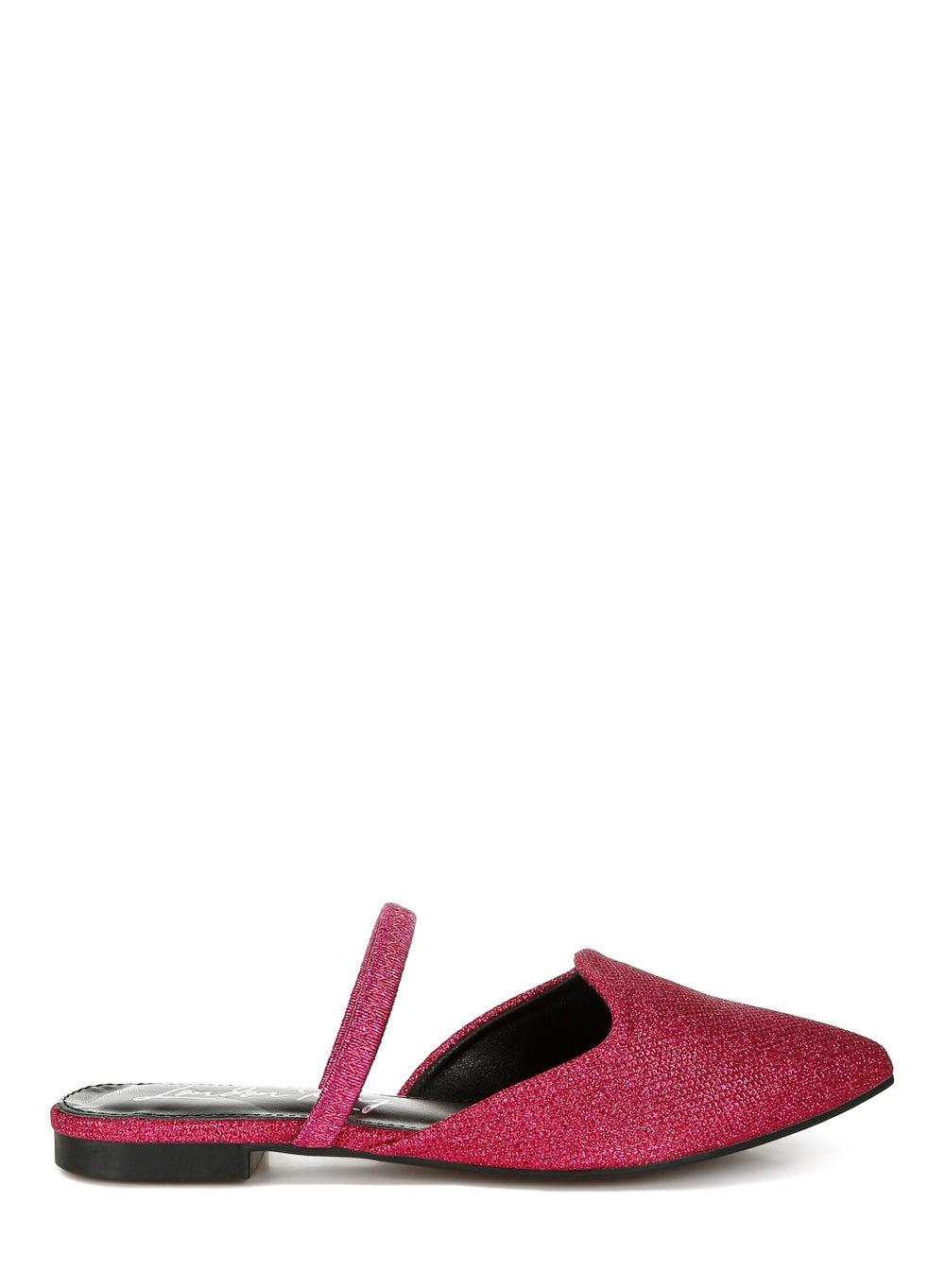 Sh5075 Fuchsia Glitter Faux Leather Chic Flat Mules - Image 1