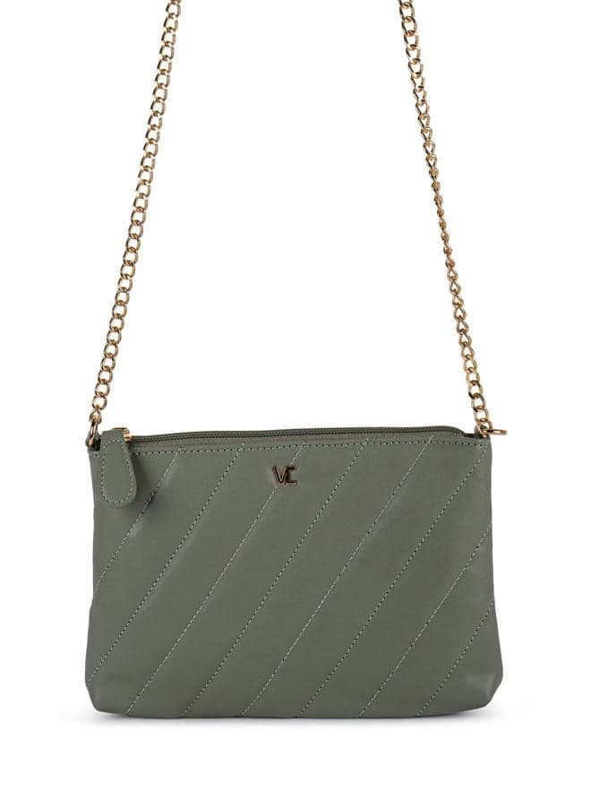 Vincci Green Quilted Shoulder Bag with Elegant Chain Detail - Image 1