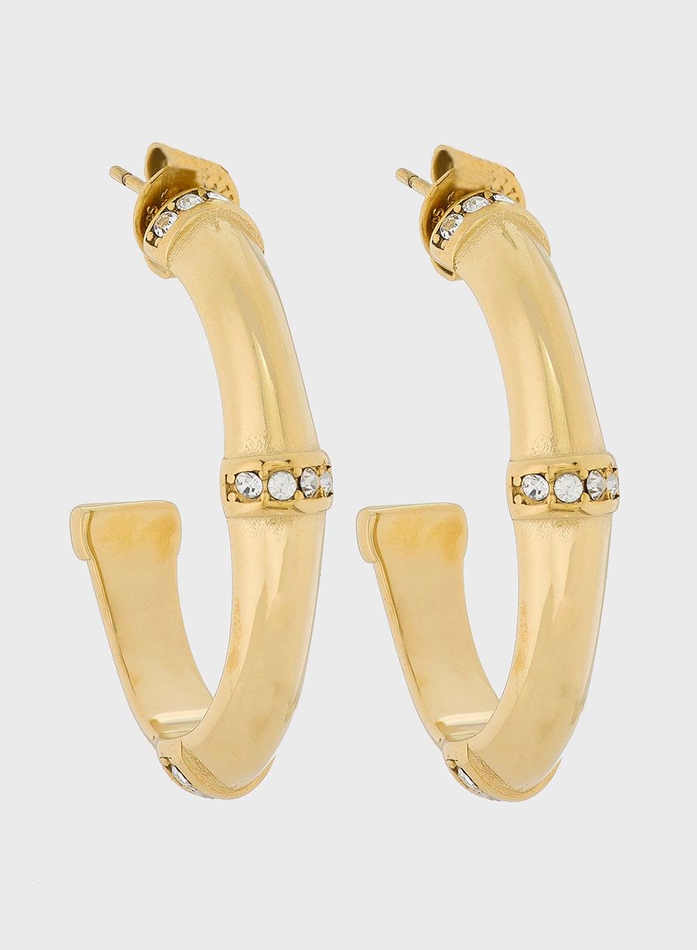 GUESS Golden Bamboo-Inspired Hoop Earrings - Image 1