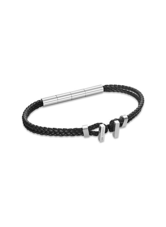 CERRUTI 1881 Ferrucio Men's Black Leather Bracelet with Silver Charms - Image 1