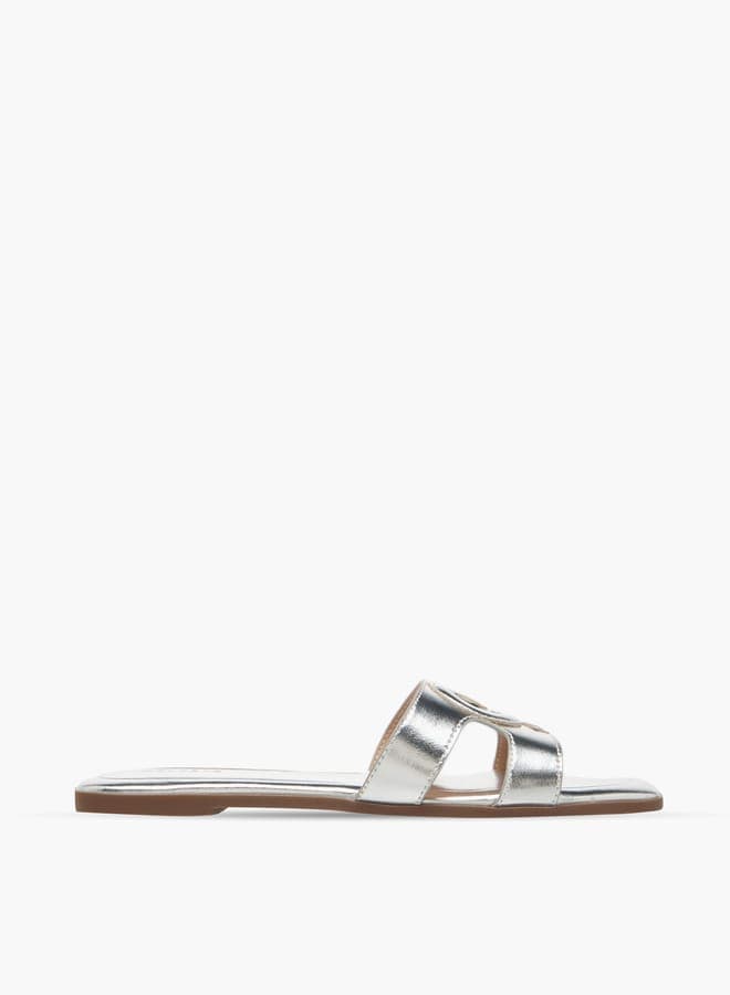 Elegant Onexmw339 17Silver Embossed Logo Slides for Women - Image 1